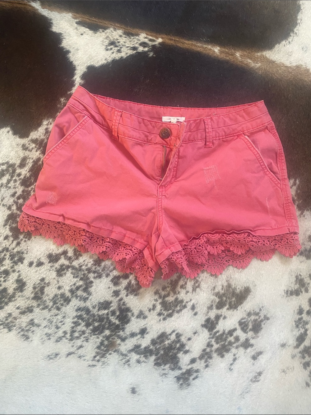 Maurices Pink Crochet-Trim Women's Jean Shorts